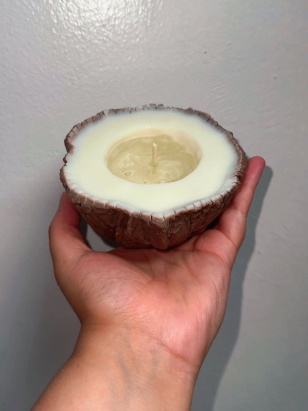 Hand-Poured Coconut Shell Candle in White and Brown